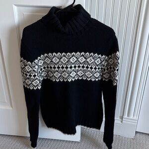 GAP Black and Cream Patterned Wool Turtleneck Women’s Sweater Size Large